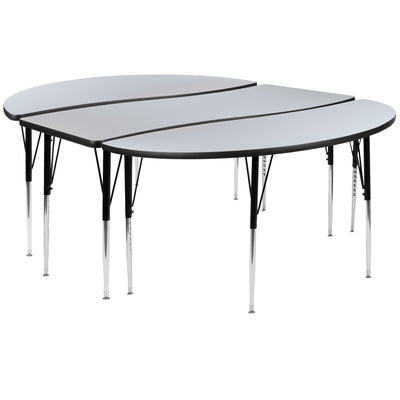 3 Piece 86" Oval Wave Flexible Grey Thermal Laminate Activity Table Set - Standard Height Adjustable Legs - View 1
