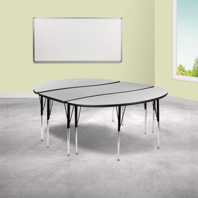 3 Piece 86" Oval Wave Flexible Grey Thermal Laminate Activity Table Set - Standard Height Adjustable Legs - View 2