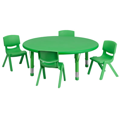 45" Round Plastic Height Adjustable Activity Table Set with 4 Chairs - View 1