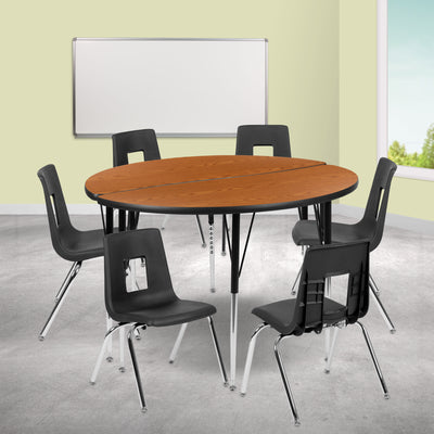 47.5" Circle Wave Flexible Laminate Activity Table Set with 18" Student Stack Chairs - View 2