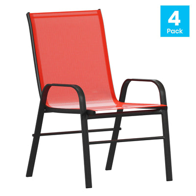 4 Pack Brazos Series Outdoor Stack Chair with Flex Comfort Material and Metal Frame - View 2