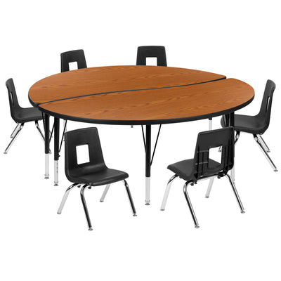 60" Circle Wave Flexible Laminate Activity Table Set with 12" Student Stack Chairs - View 1
