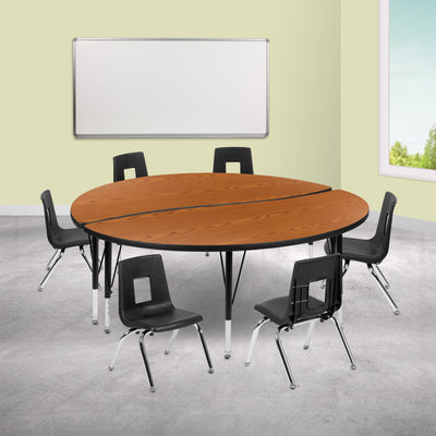60" Circle Wave Flexible Laminate Activity Table Set with 12" Student Stack Chairs - View 2