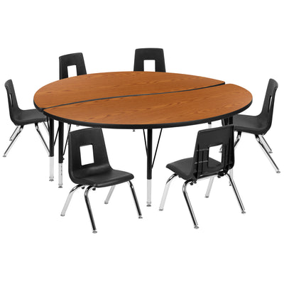 60" Circle Wave Flexible Laminate Activity Table Set with 14" Student Stack Chairs - View 1