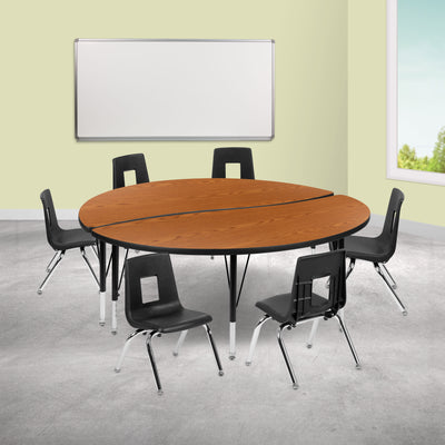 60" Circle Wave Flexible Laminate Activity Table Set with 14" Student Stack Chairs - View 2