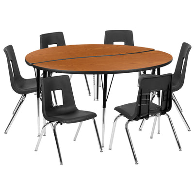 60" Circle Wave Flexible Laminate Activity Table Set with 16" Student Stack Chairs - View 1