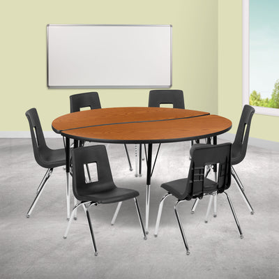 60" Circle Wave Flexible Laminate Activity Table Set with 16" Student Stack Chairs - View 2