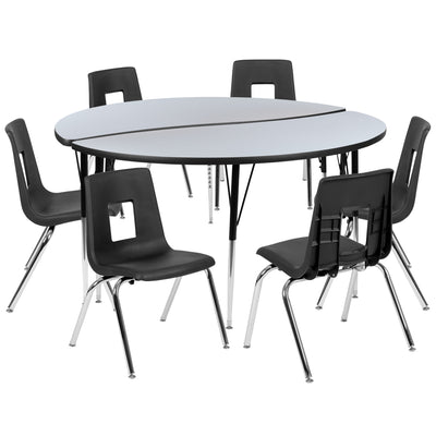 60" Circle Wave Flexible Laminate Activity Table Set with 18" Student Stack Chairs - View 1