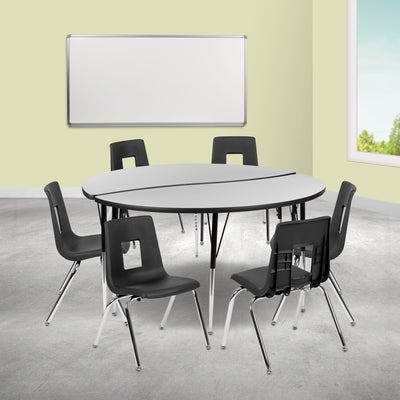 60" Circle Wave Flexible Laminate Activity Table Set with 18" Student Stack Chairs - View 2