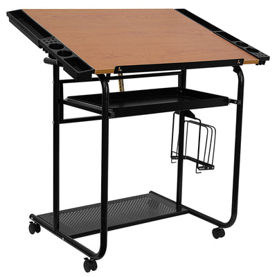 Adjustable Drawing and Drafting Table with Black Frame and Dual Wheel Casters - View 1