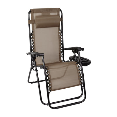 Adjustable Folding Mesh Zero Gravity Reclining Lounge Chair with Pillow and Cup Holder Tray, Set of 2 - View 1