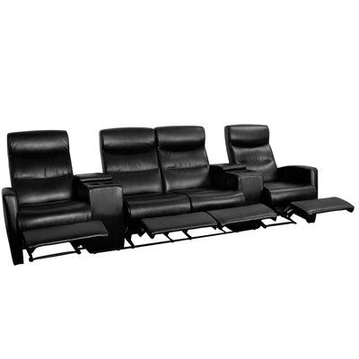 Anetos Series 4-Seat Reclining LeatherSoft Theater Seating Unit with Cup Holders - View 1