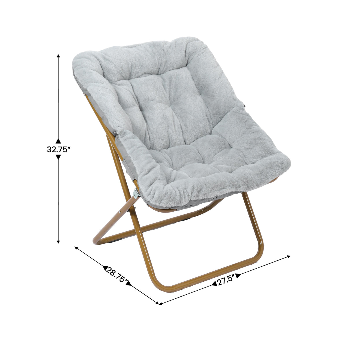 Gray Fabric/Soft Gold Frame |#| Folding Faux Fur Oversized Saucer Chair with Steel Frame - Gray/Soft Gold