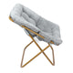 Gray Fabric/Soft Gold Frame |#| Folding Faux Fur Oversized Saucer Chair with Steel Frame - Gray/Soft Gold