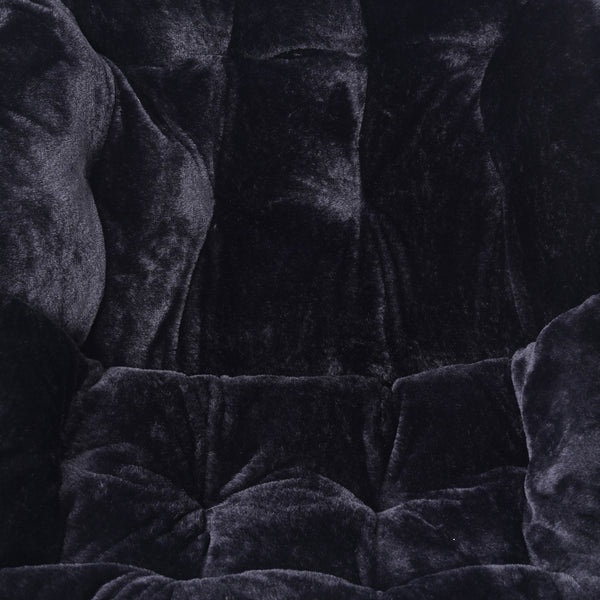 Black Fabric/Black Frame |#| Folding Faux Fur Oversized Saucer Chair with Steel Frame - Black/Black