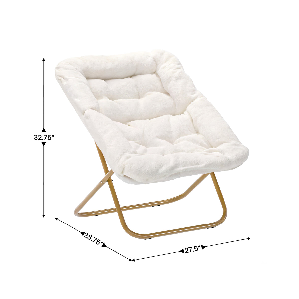 Ivory Faux Shearling Fabric/Soft Gold Frame |#| Folding Faux Shearling Oversized Saucer Chair with Steel Frame - Ivory/Soft Gold