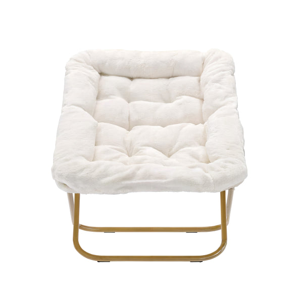 Ivory Faux Shearling Fabric/Soft Gold Frame |#| Folding Faux Shearling Oversized Saucer Chair with Steel Frame - Ivory/Soft Gold