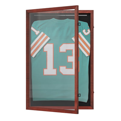 Banks Jersey Display Case with Solid Pine Wood Frame, Fabric Backing Board, and Anti-Theft Lock - View 1