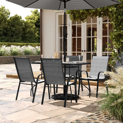 Brazos 5 Piece Commercial Grade Patio Dining Set with Tempered Glass Patio Table and 4 Chairs with Flex Comfort Material Seats and Backs - View 2