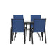 Navy |#| Commercial 5 Pc Outdoor Patio Dining Set with Glass Table and 4 Chairs - Navy