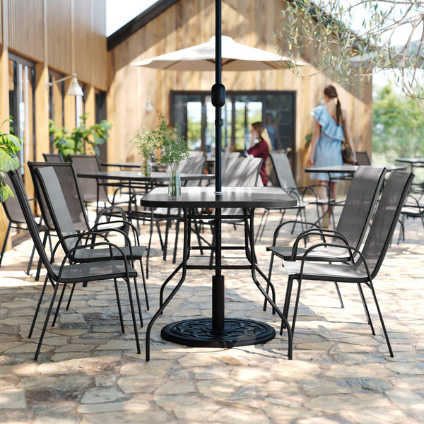 Gray |#| Commercial 5 Pc Outdoor Patio Dining Set with Glass Table and 4 Chairs - Gray
