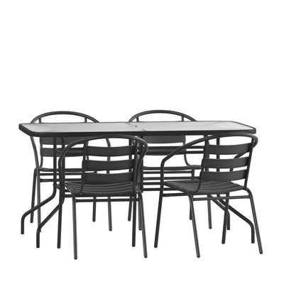 Brazos 5 Piece Outdoor Patio Dining Set - Tempered Glass Patio Table, 4 Flex Comfort Stack Chairs - View 1