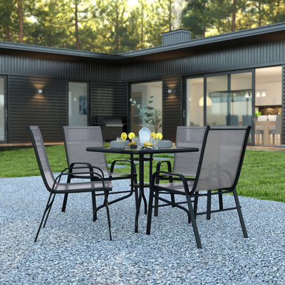 Brazos 5 Piece Outdoor Patio Dining Set - Tempered Glass Patio Table, 4 Flex Comfort Stack Chairs - View 2