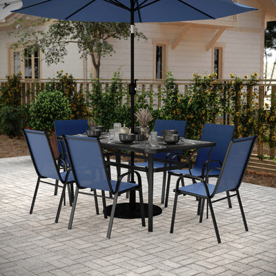 Brazos 7 Piece Commercial Grade Patio Dining Set with Tempered Glass Patio Table and 6 Chairs with Flex Comfort Material Seats and Backs - View 2