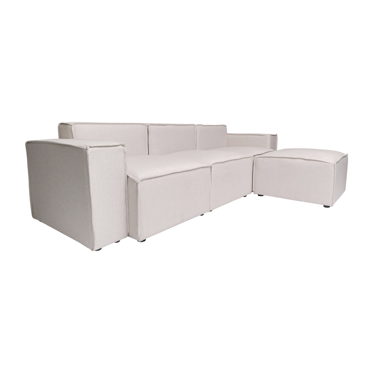 Cream |#| Contemporary 4 Piece Modular Sectional Sofa with Ottoman in Cream Fabric