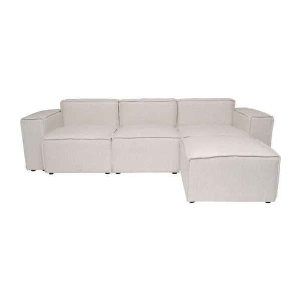 Cream |#| Contemporary 4 Piece Modular Sectional Sofa with Ottoman in Cream Fabric