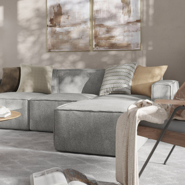 Gray |#| Contemporary 4 Piece Modular Sectional Sofa with Ottoman in Gray Fabric