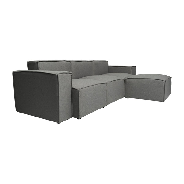 Dark Gray |#| Contemporary 4 Piece Modular Sectional Sofa with Ottoman in Dark Gray Fabric