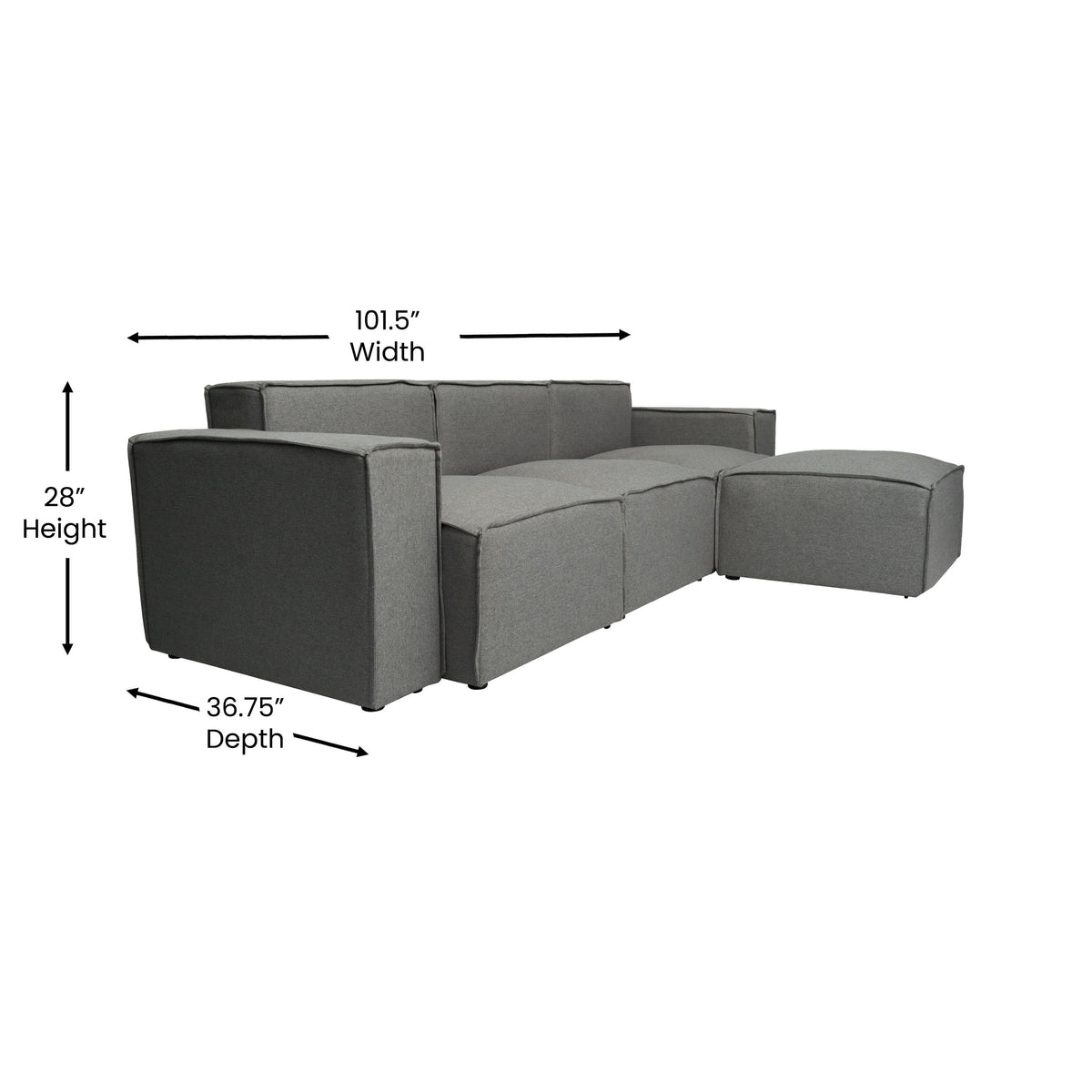 Dark Gray |#| Contemporary 4 Piece Modular Sectional Sofa with Ottoman in Dark Gray Fabric