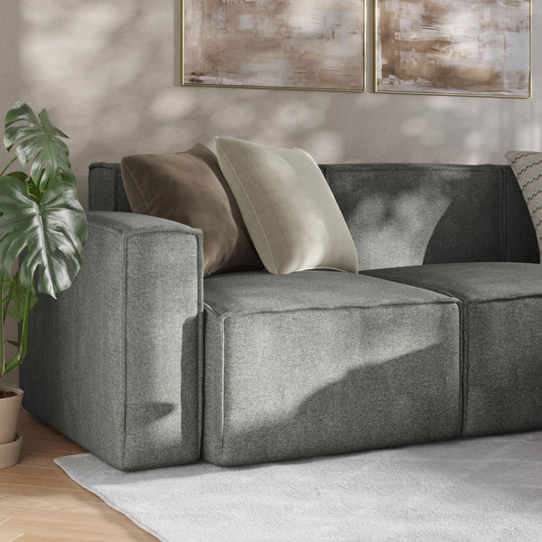 Dark Gray |#| Contemporary 4 Piece Modular Sectional Sofa with Ottoman in Dark Gray Fabric