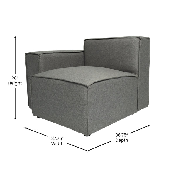 Dark Gray |#| Contemporary Modular Sectional Sofa Left Side Chair with Armrest - DK GY Fabric