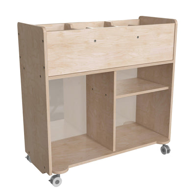 Bright Beginnings Commercial Grade Double Sided Space Saving Wooden Mobile Storage Cart with Locking Caster Wheels - View 1