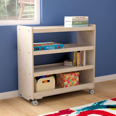Bright Beginnings Commercial Grade Space Saving Wooden Mobile Classroom Storage Cart with Locking Caster Wheels, Kid Friendly Design - View 2