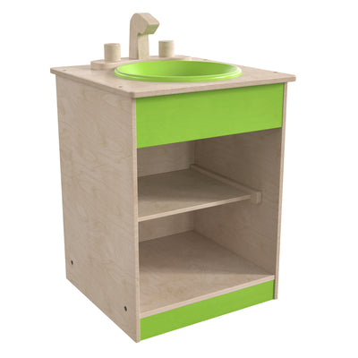 Bright Beginnings Commercial Grade Wooden Children's Kitchen Sink with Integrated Storage - View 1