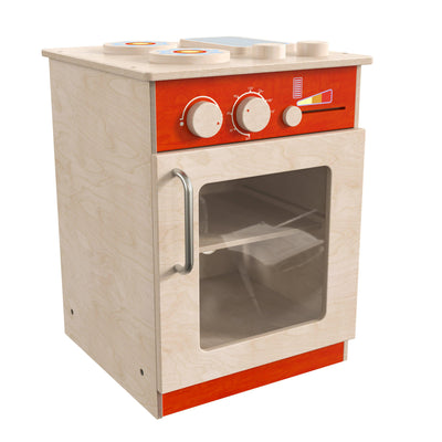 Bright Beginnings Commercial Grade Wooden Children's Kitchen Stove with Integrated Storage - View 1
