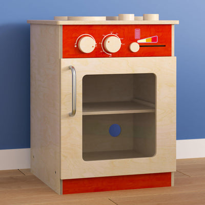 Bright Beginnings Commercial Grade Wooden Children's Kitchen Stove with Integrated Storage - View 2