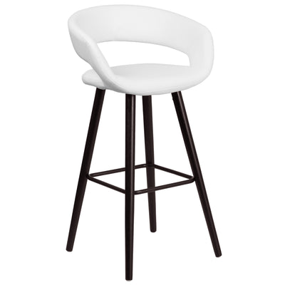 Brynn Series 29'' High Contemporary Vinyl Rounded Back Barstool with Cappuccino Wood Frame - View 1