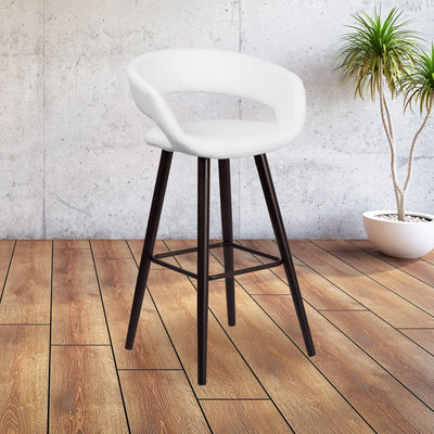 Brynn Series 29'' High Contemporary Vinyl Rounded Back Barstool with Cappuccino Wood Frame - View 2