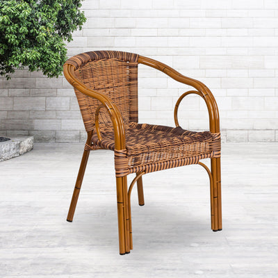 Cadiz Series Rattan Restaurant Patio Chair with Bamboo-Aluminum Frame - View 2