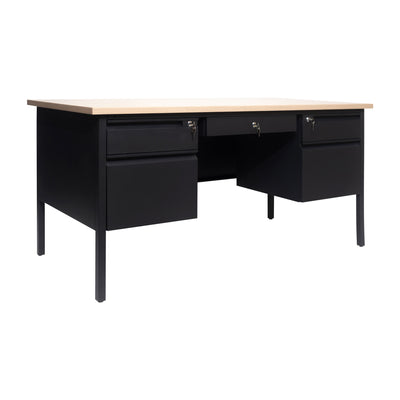 Cambridge Commercial Grade Double Pedestal Desk with Locking Drawers and Metal Frame - View 1