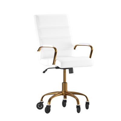 Camilia Mid-Back Executive Swivel Office Chair with Arms, and Transparent Roller Wheels - View 1