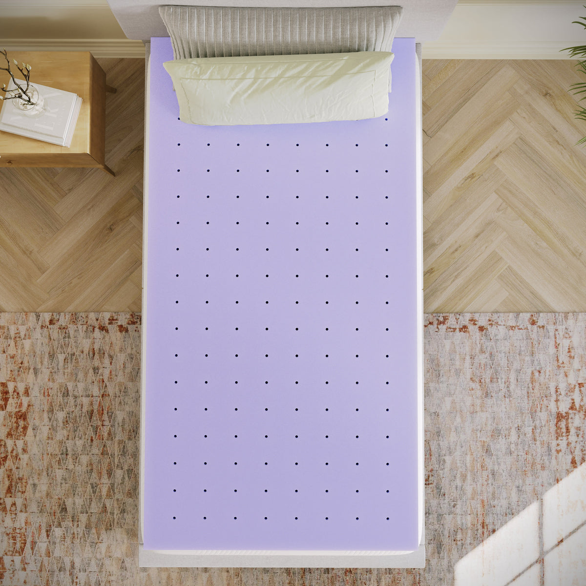 Twin |#| 3" Lavender Infused Memory Foam Mattress Topper with Ventilated Design - Twin