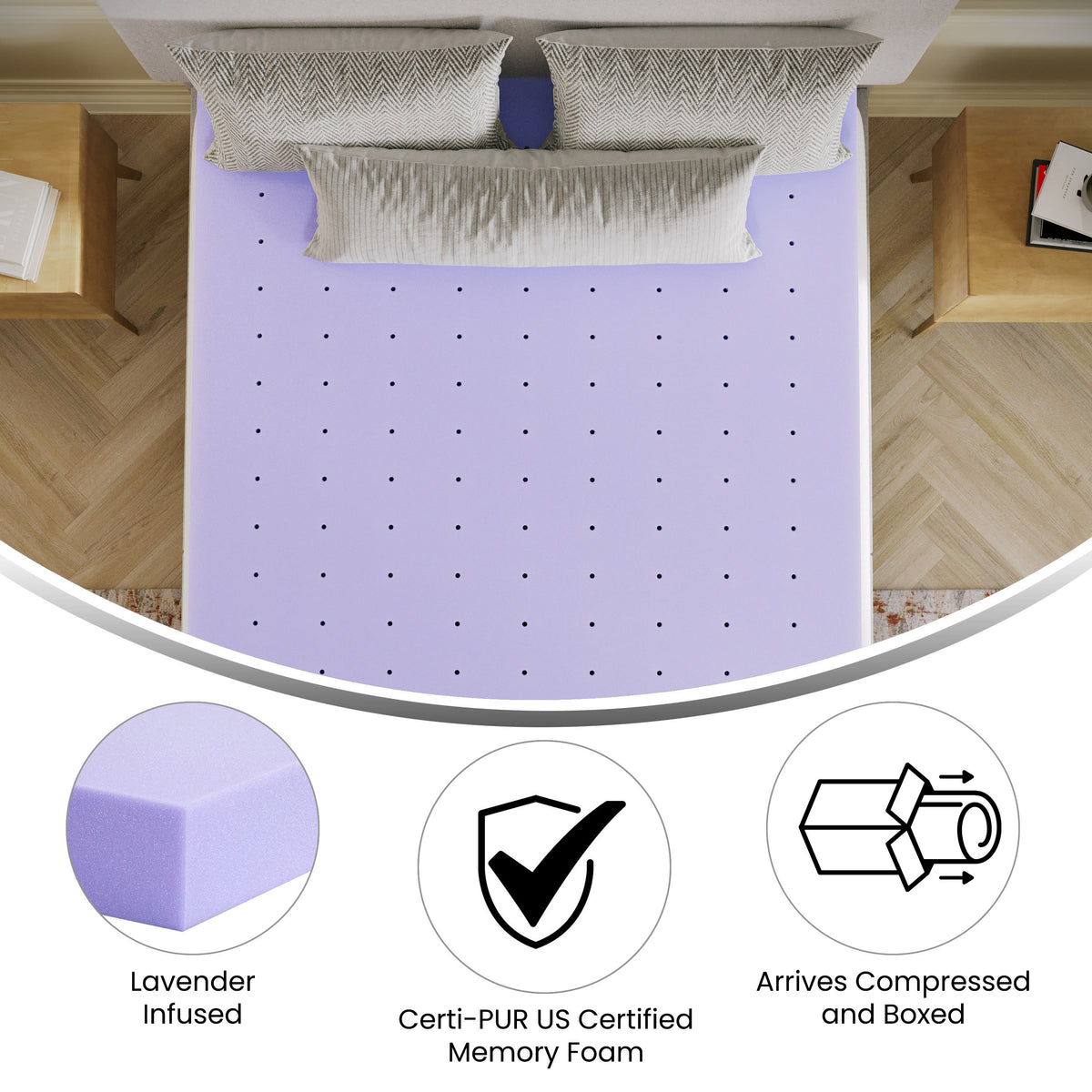 Full |#| 3" Lavender Infused Memory Foam Mattress Topper with Ventilated Design - Full