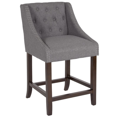 Carmel Series 24" High Transitional Tufted Walnut Counter Height Stool with Accent Nail Trim - View 1