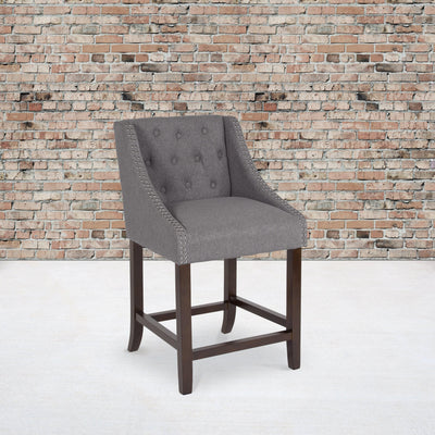 Carmel Series 24" High Transitional Tufted Walnut Counter Height Stool with Accent Nail Trim - View 2