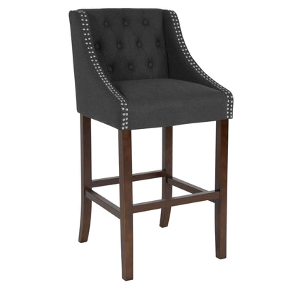 Carmel Series 30" High Transitional Tufted Walnut Barstool with Accent Nail Trim - View 1